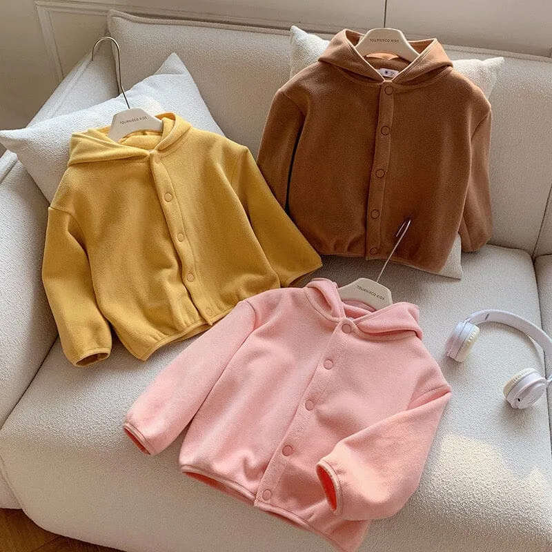 Flora Solid Color Fleece Hooded Jacket