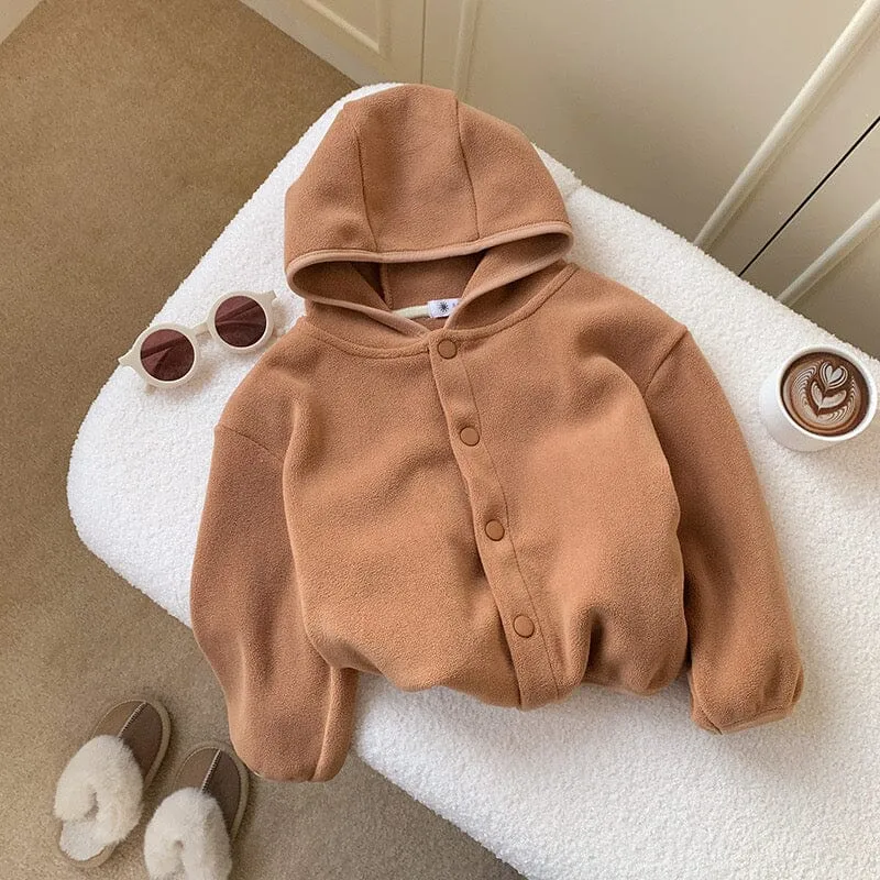 Flora Solid Color Fleece Hooded Jacket