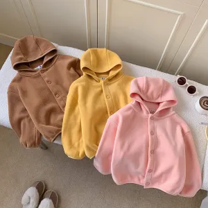 Flora Solid Color Fleece Hooded Jacket