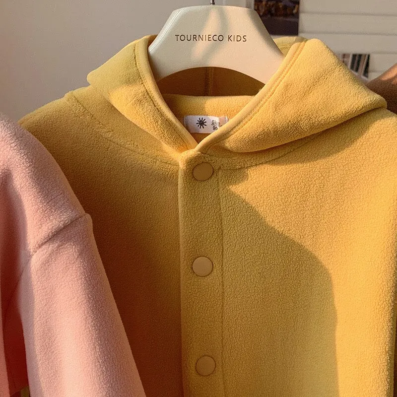 Flora Solid Color Fleece Hooded Jacket