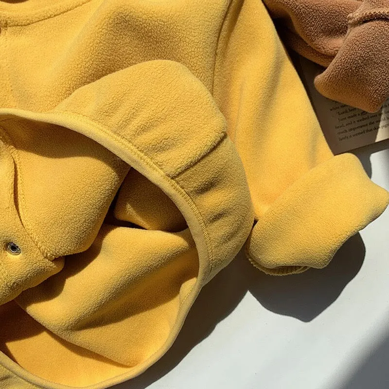 Flora Solid Color Fleece Hooded Jacket