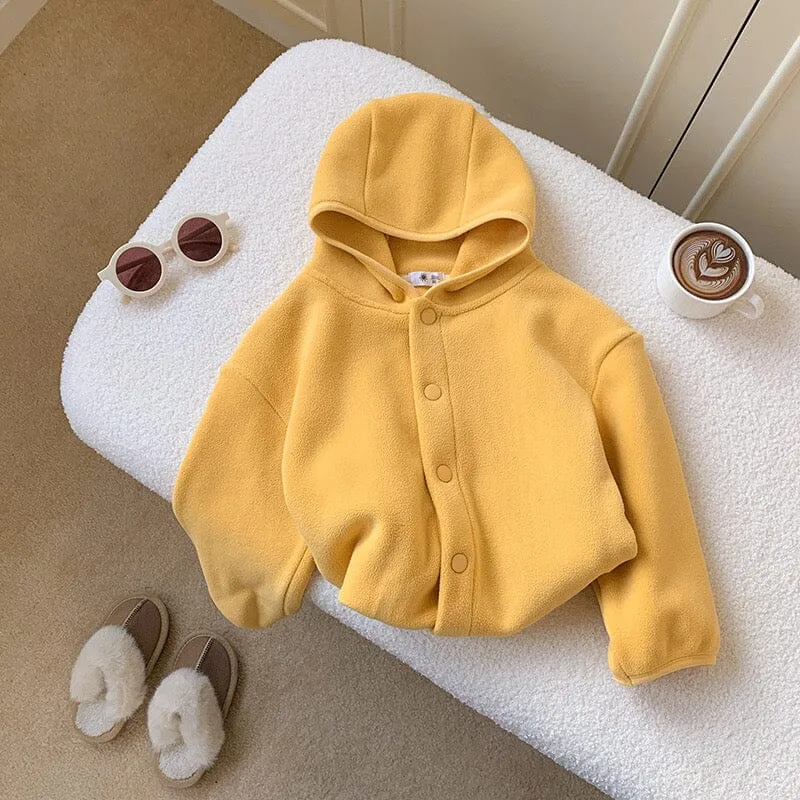 Flora Solid Color Fleece Hooded Jacket