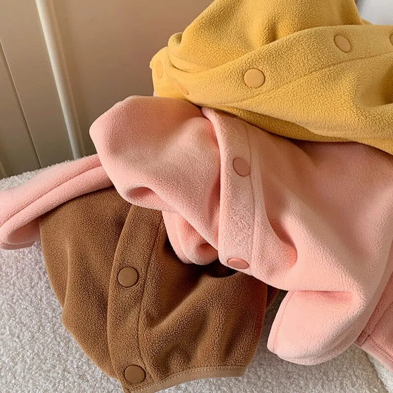 Flora Solid Color Fleece Hooded Jacket