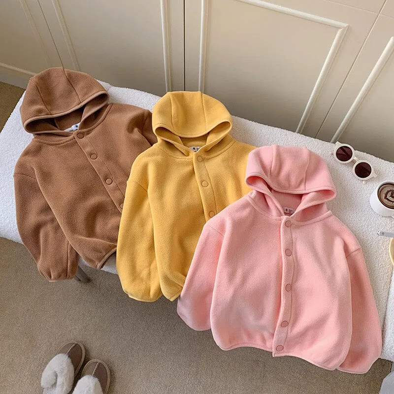 Flora Solid Color Fleece Hooded Jacket