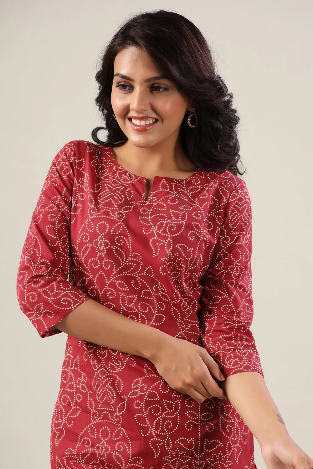 Floral Bhandej Dots on Maroon Cotton Palazzo Loungewear Set