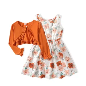 Girl Floral Dress with Ruffled Cardigan