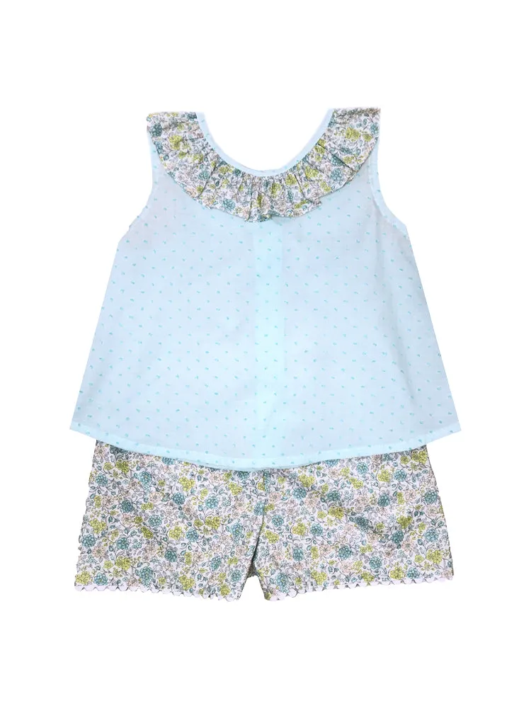 Girl's "Laurie & Brandon" 2 PC Floral Print Pique Short Set