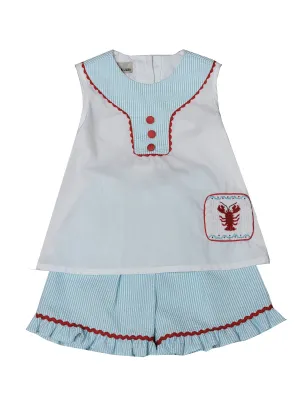 Girl's "Lobster" Seersucker Short Set