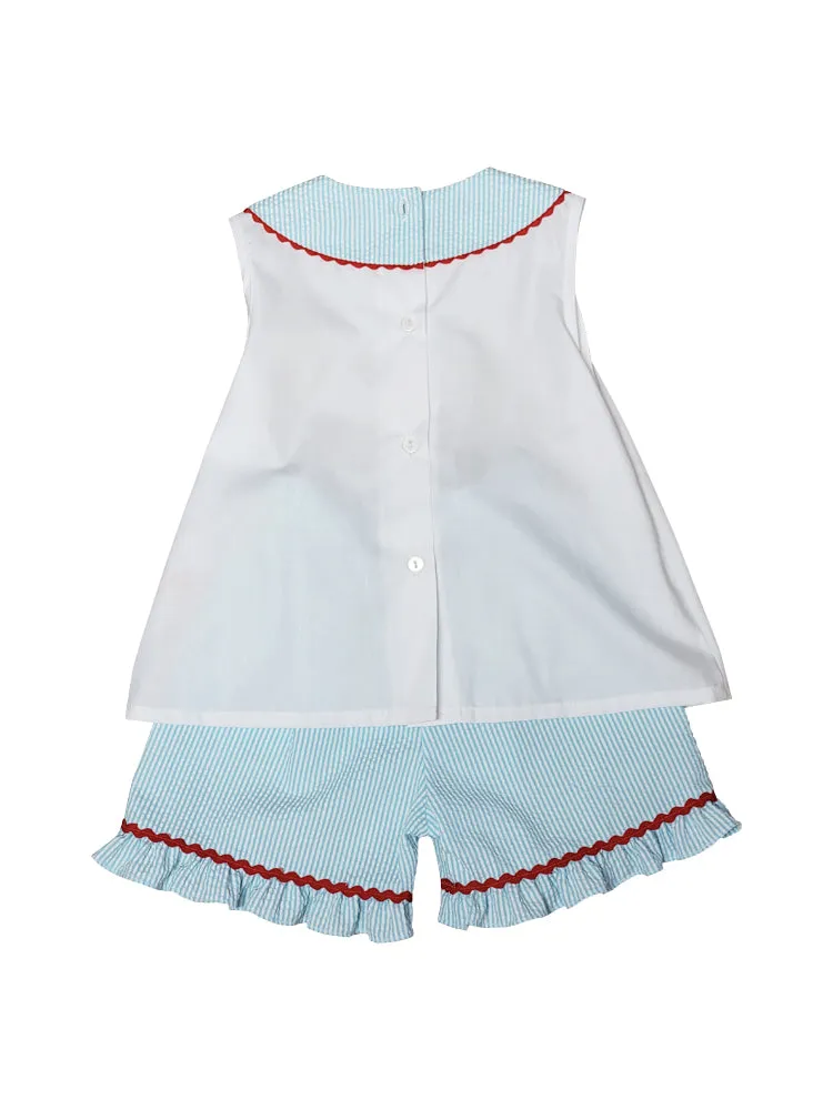 Girl's "Lobster" Seersucker Short Set