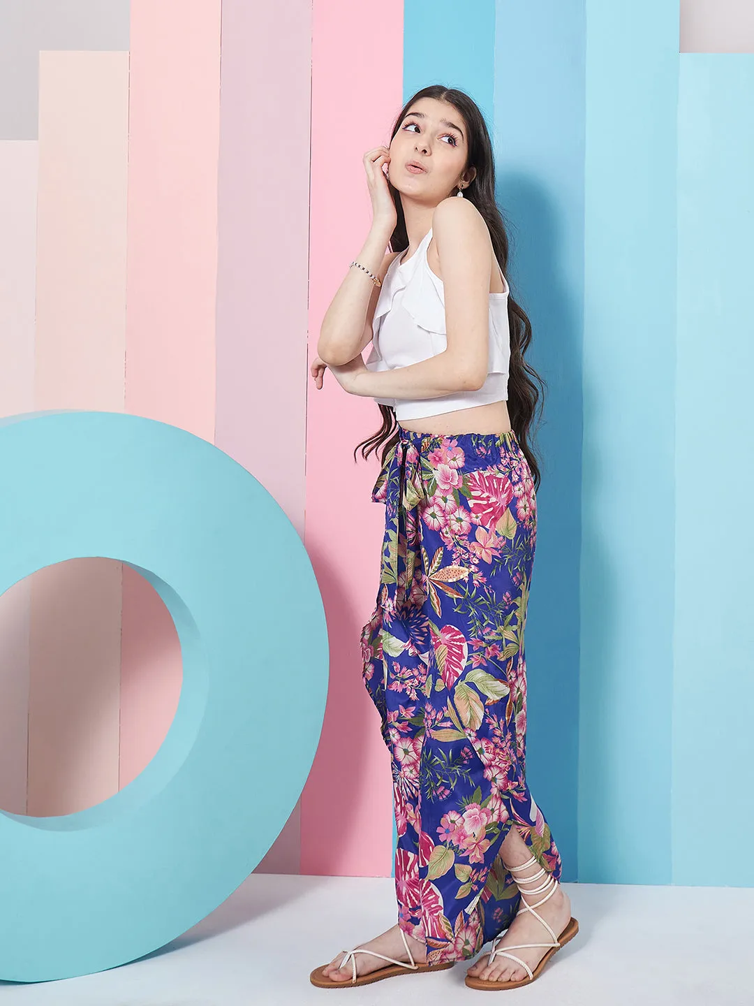 Girls Sleeveless Ruffled Top With Trouser