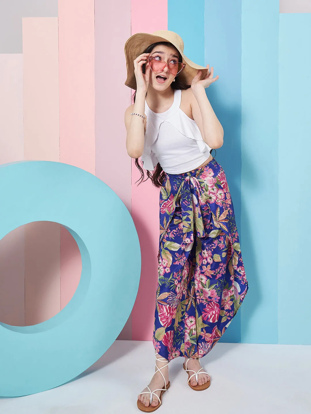Girls Sleeveless Ruffled Top With Trouser