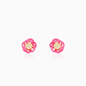 Golden Pink Brahma Kamal Bud Earrings