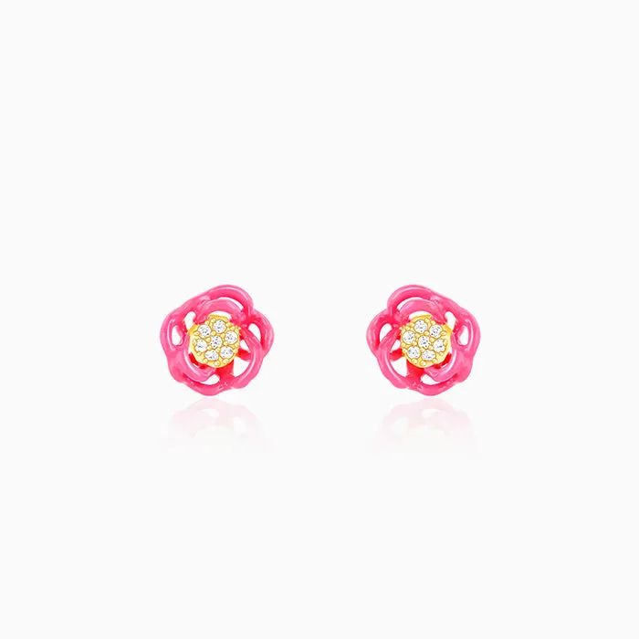 Golden Pink Brahma Kamal Bud Earrings