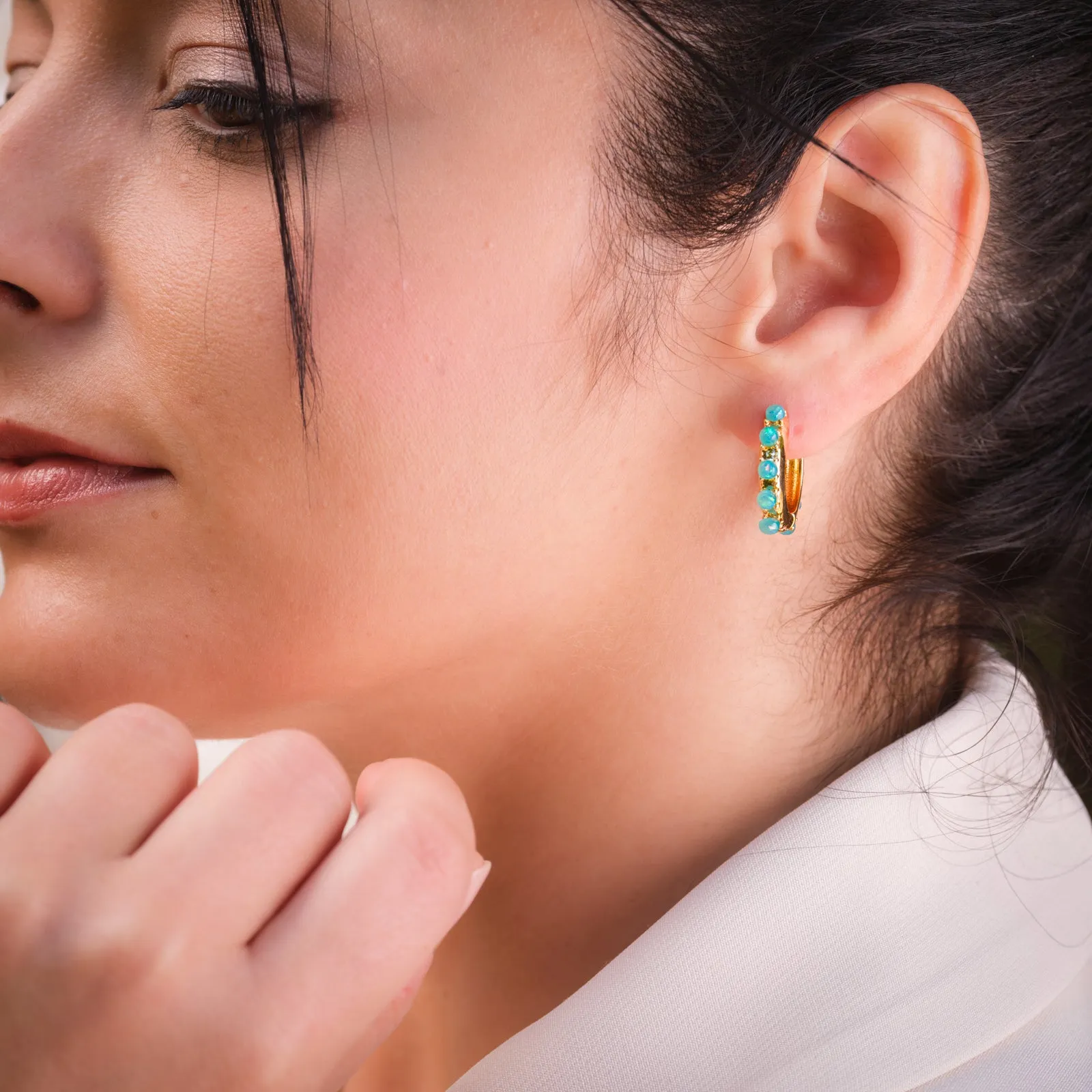 Green Opal Hoop Earrings