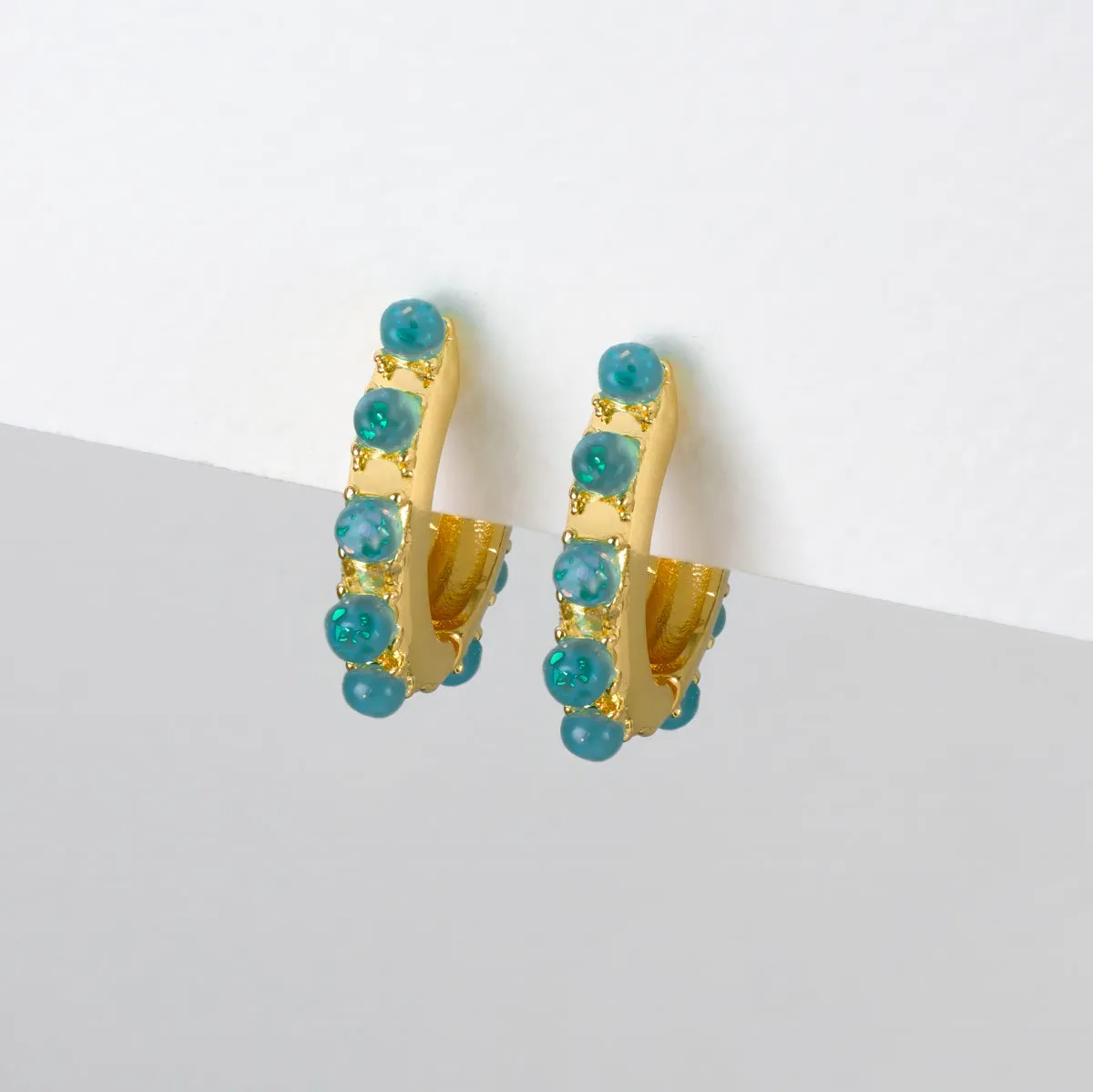 Green Opal Hoop Earrings