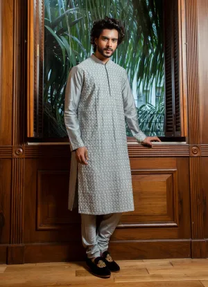 Grey Shadow Embroidered Kurta Set