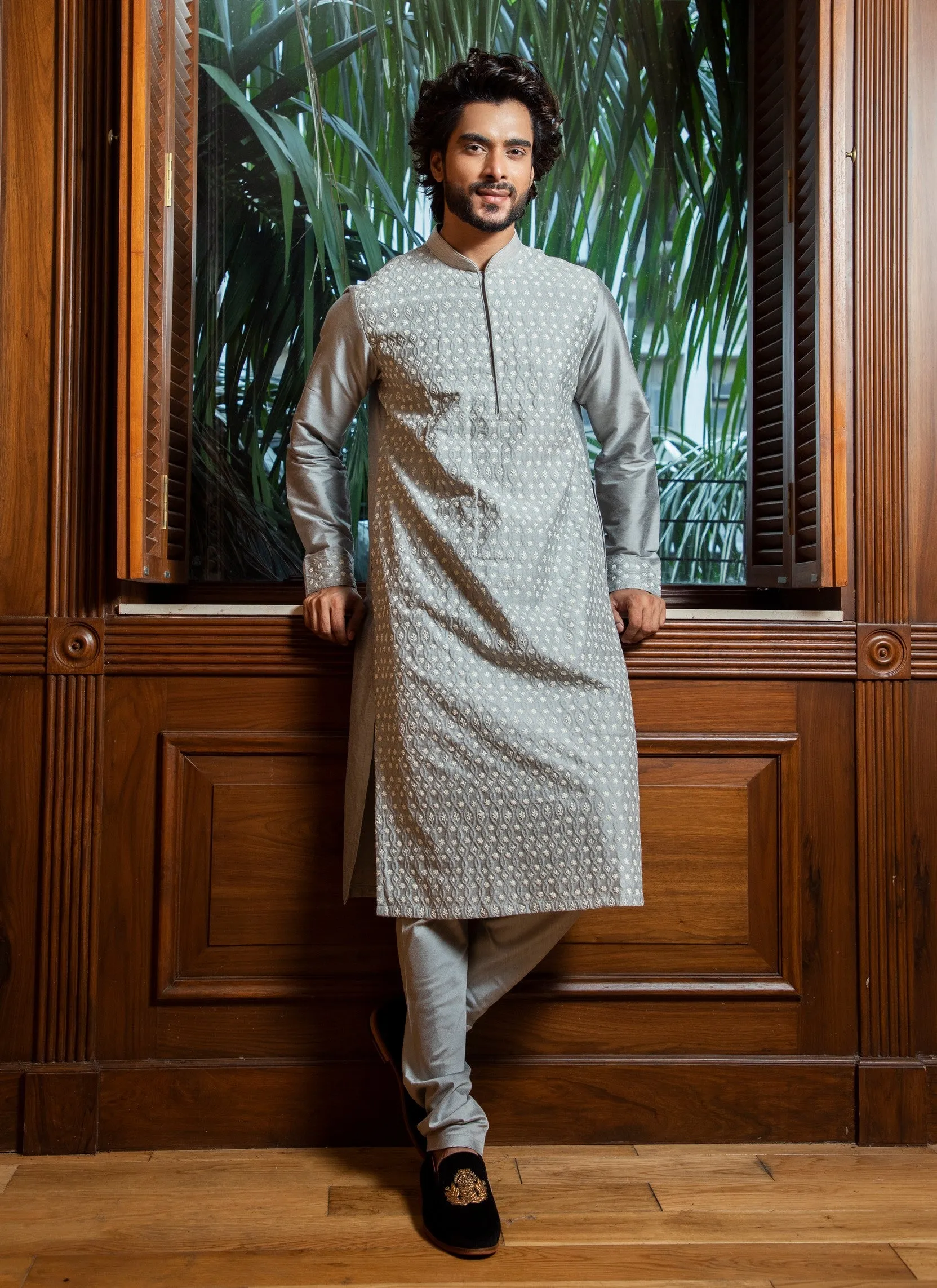 Grey Shadow Embroidered Kurta Set
