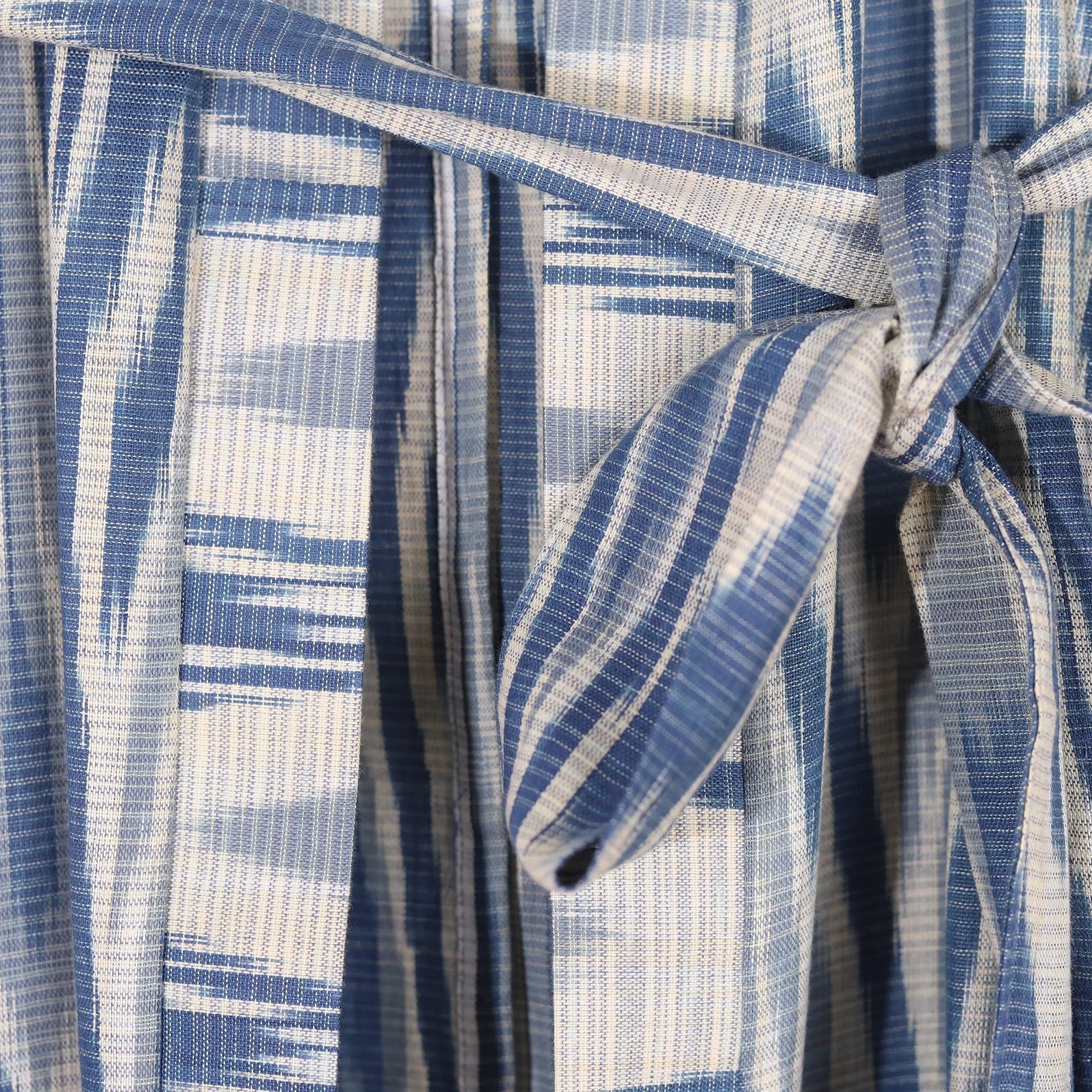 Handwoven 100% Cotton Robe with Blue and White Ikat Patterns - Samarkand Splendor | NOVICA