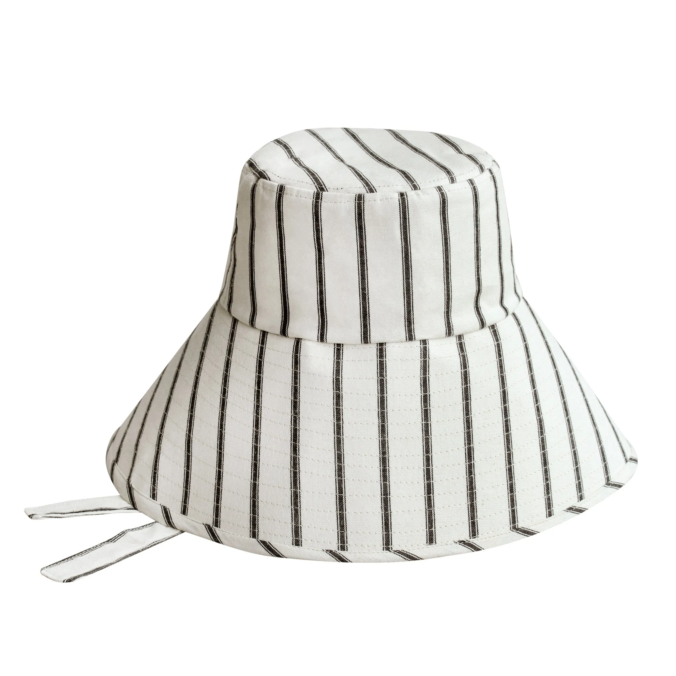 HARPER Handwoven Striped Cotton Hat in Black and Off-White