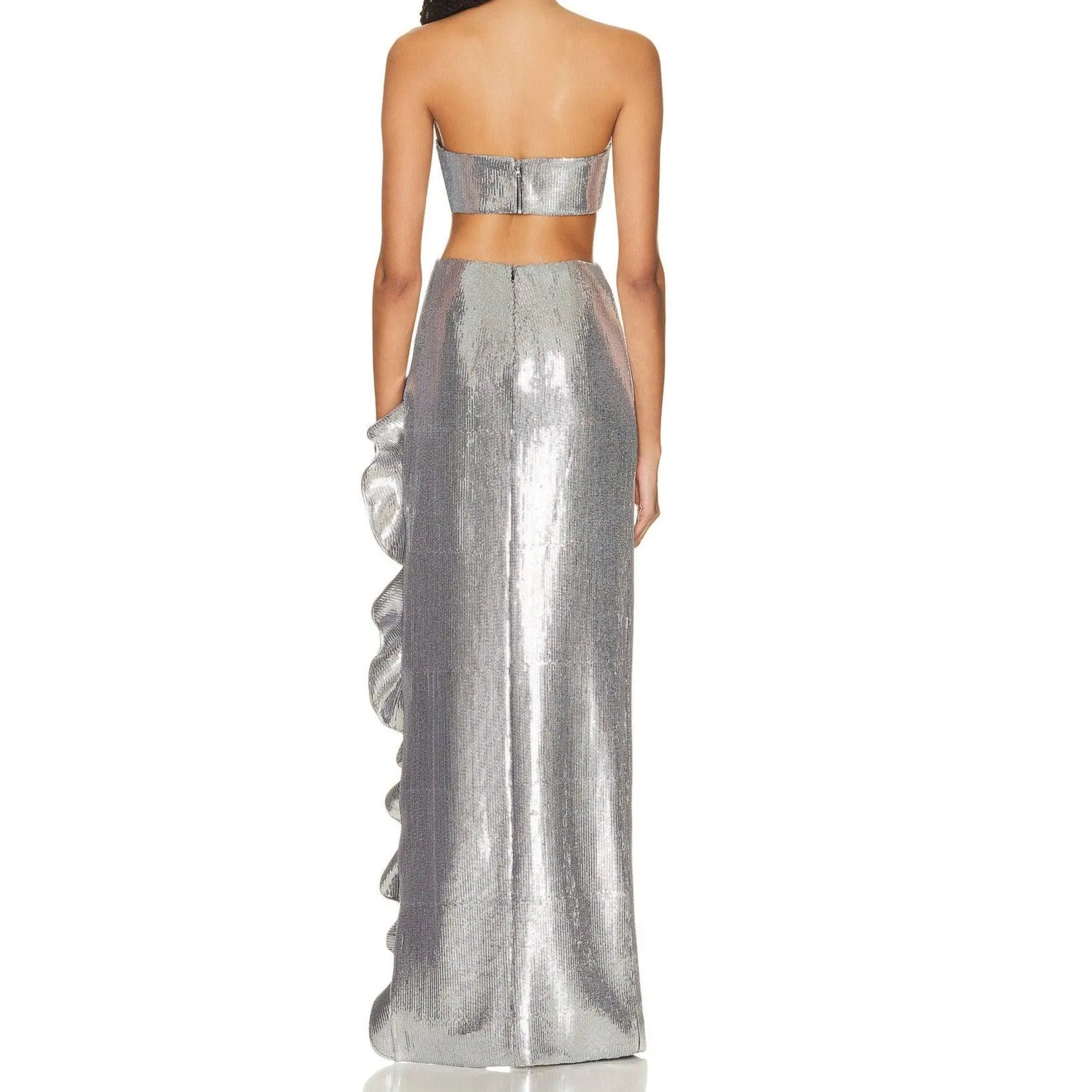 KittenAlarm - Kenzie Tube Top Ruffled Open-side Sequined Skirt Set