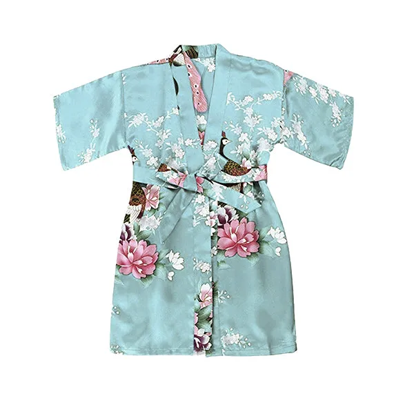 Light Blue Mommy and Me Robes, Floral, Satin Feel