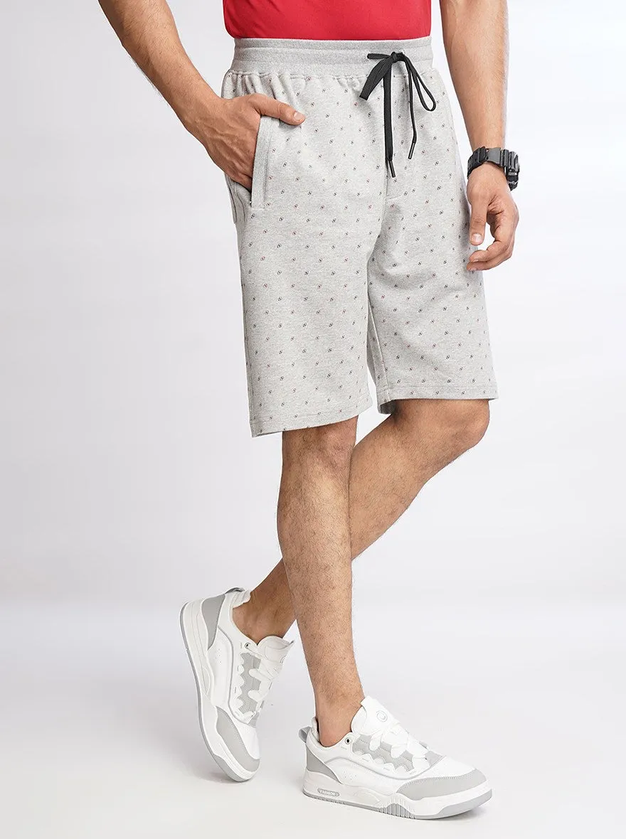 Light Grey Printed Slim Fit Shorts | JadeBlue