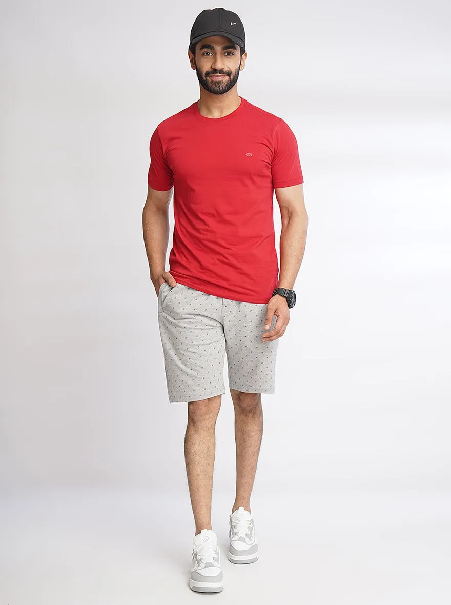 Light Grey Printed Slim Fit Shorts | JadeBlue