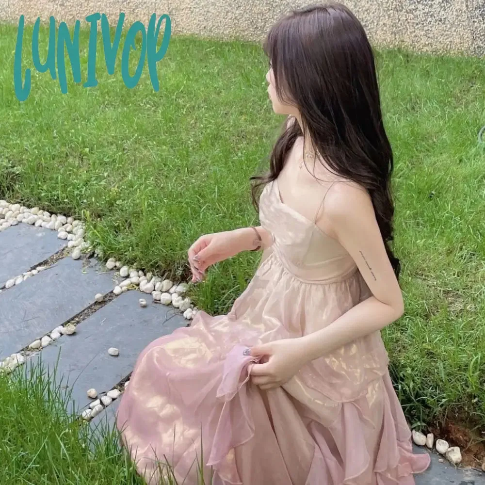 Lunivop cybergoth dress to impress 2024 Summer New Waist-Tight Chiffon Tie-Dyed Ruffled Fairy Skirt Suspender Skirt Super Fairy Heavy Industry Dress