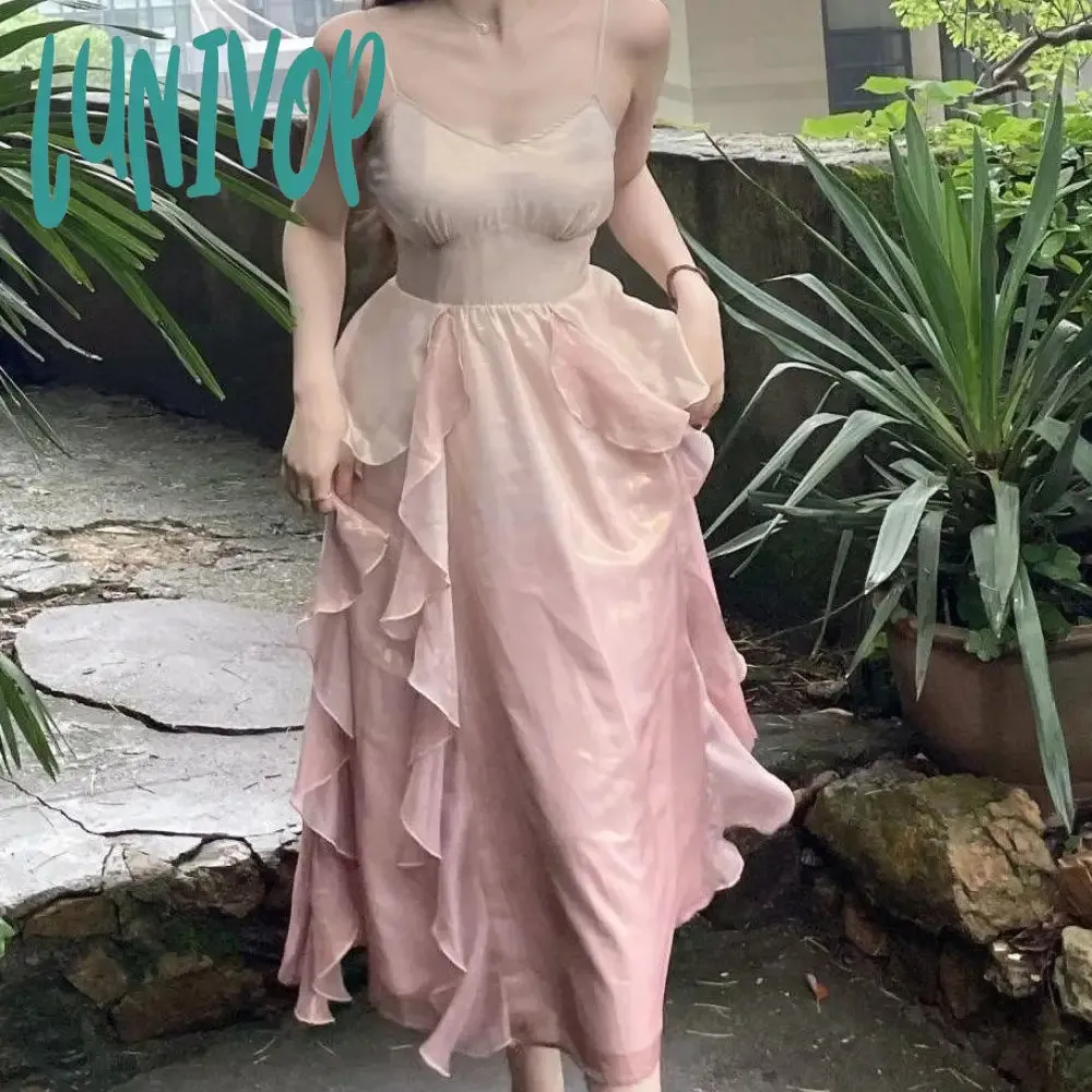 Lunivop cybergoth dress to impress 2024 Summer New Waist-Tight Chiffon Tie-Dyed Ruffled Fairy Skirt Suspender Skirt Super Fairy Heavy Industry Dress