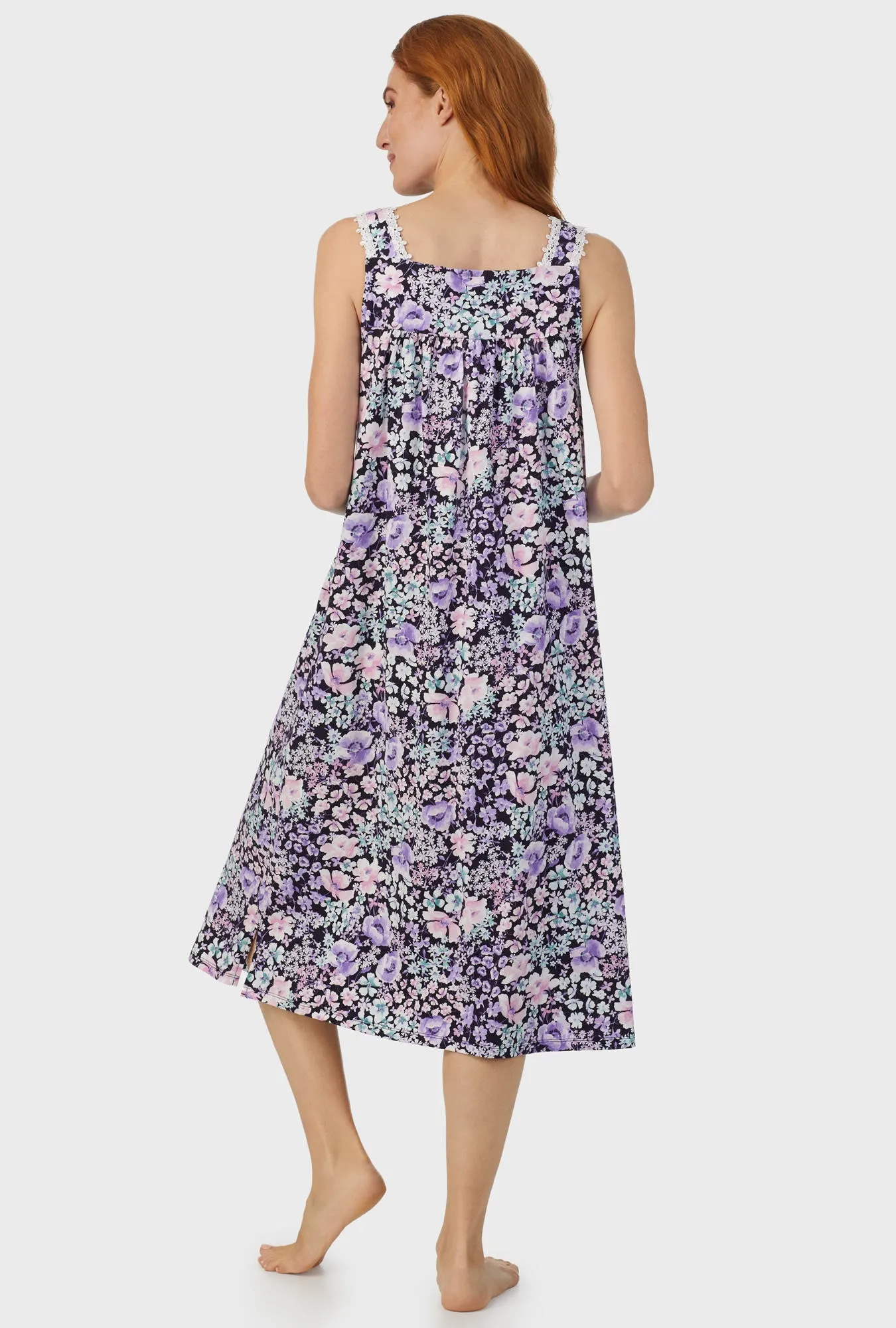 Midnight Blue Floral Sleeveless Ballet Gown