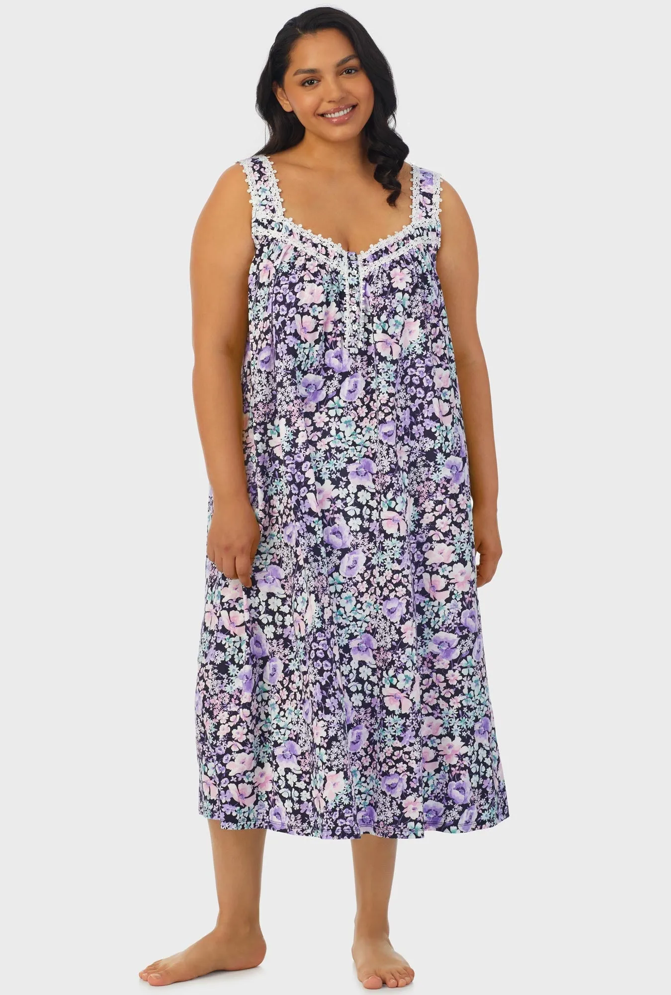 Midnight Blue Floral Sleeveless Ballet Gown