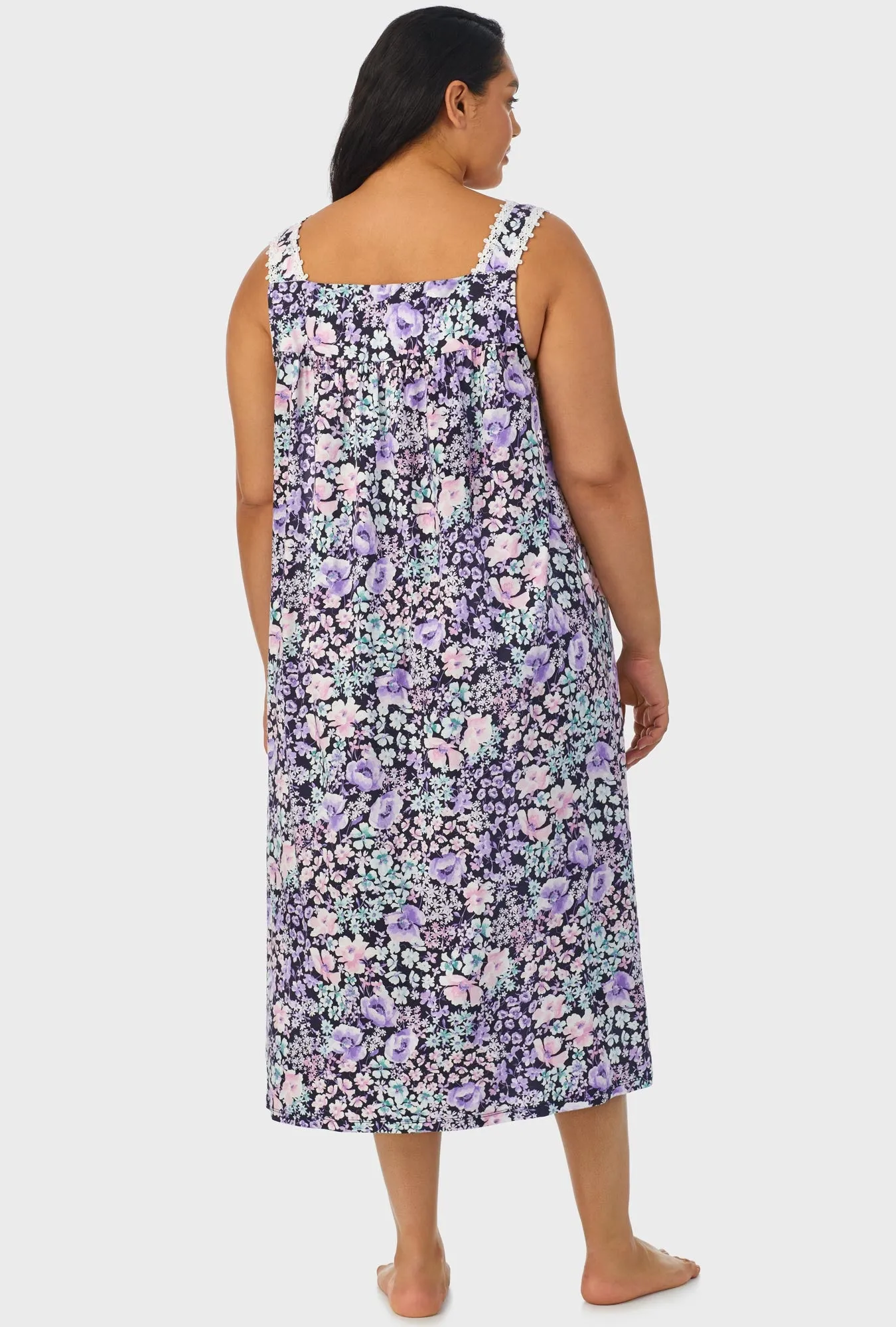 Midnight Blue Floral Sleeveless Ballet Gown