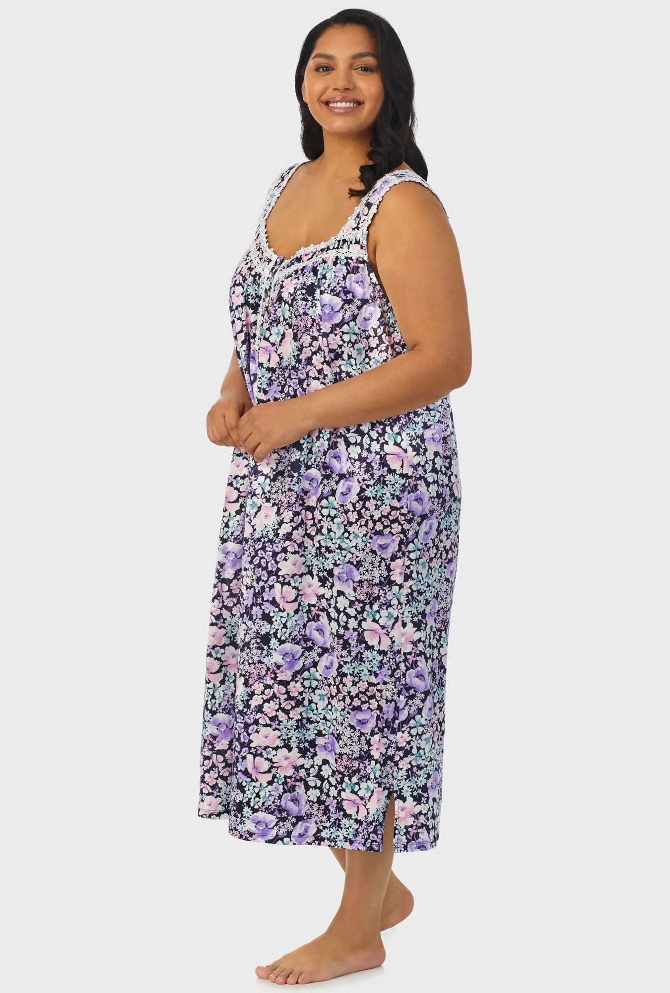 Midnight Blue Floral Sleeveless Ballet Gown