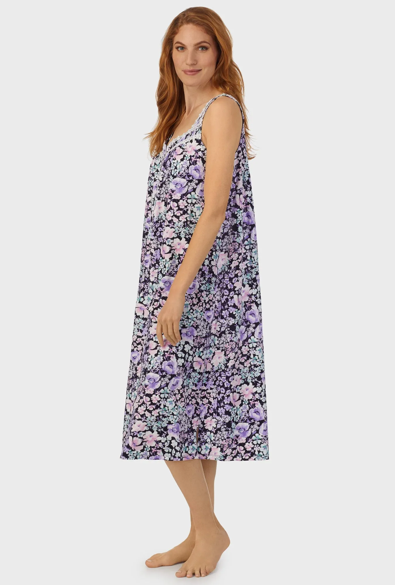 Midnight Blue Floral Sleeveless Ballet Gown
