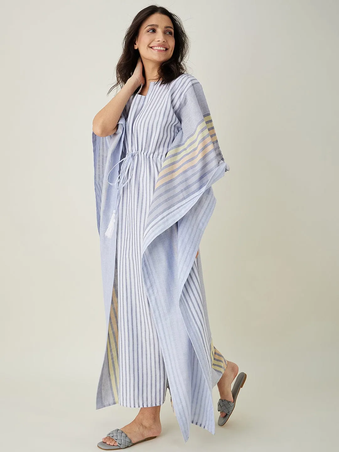 Monochromatic Blue Striped Kaftan