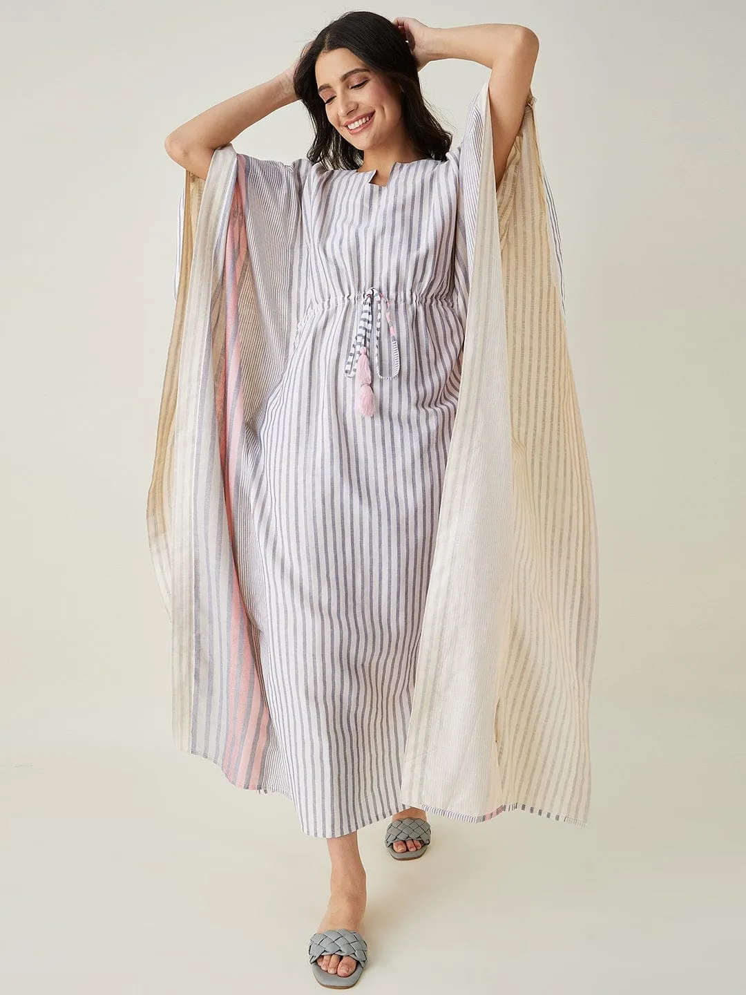 Monochromatic Pink Striped Kaftan