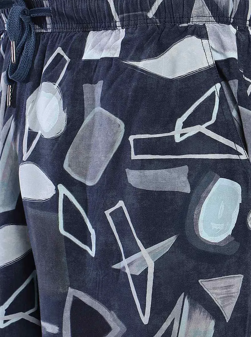 Navy Blue Printed Slim Fit Shorts | JadeBlue