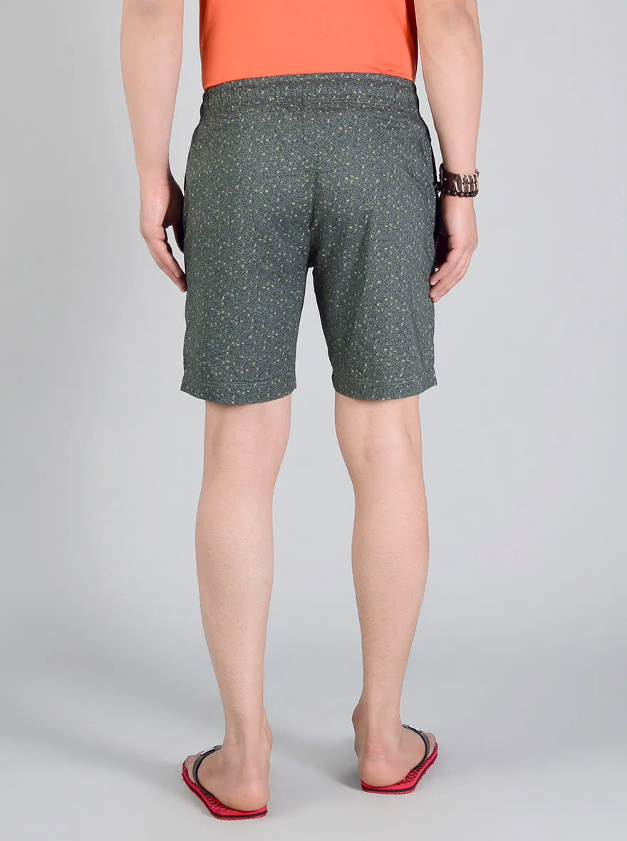 Olive Green & Blue Printed Regular Fit Shorts | JadeBlue