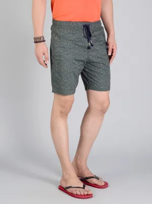 Olive Green & Blue Printed Regular Fit Shorts | JadeBlue