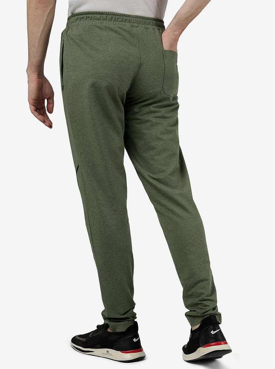 Olive Melange Solid Slim Fit Track Pant | JadeBlue