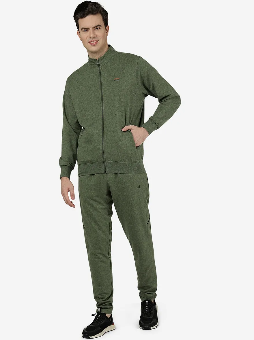 Olive Melange Solid Slim Fit Track Pant | JadeBlue