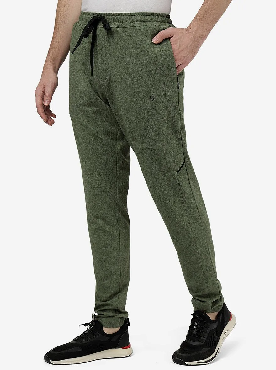 Olive Melange Solid Slim Fit Track Pant | JadeBlue