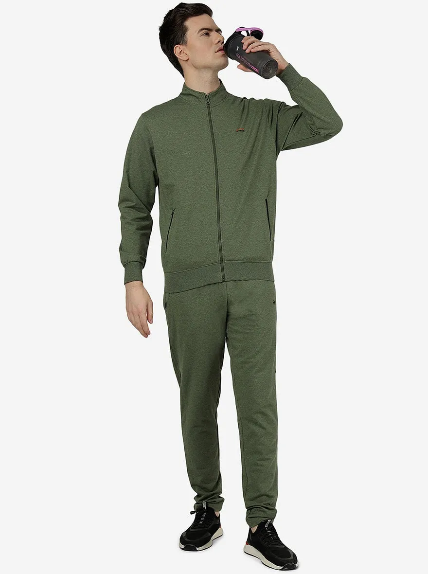 Olive Melange Solid Slim Fit Track Pant | JadeBlue