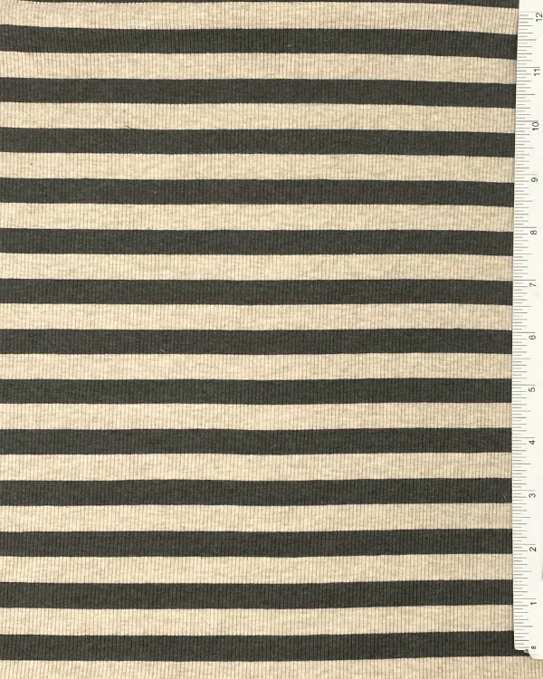 Olive Stripe Rib Knit Fabric | 2 X 1 Rayon Spandex