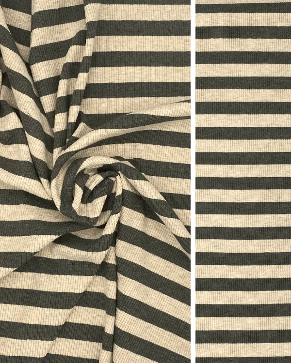 Olive Stripe Rib Knit Fabric | 2 X 1 Rayon Spandex