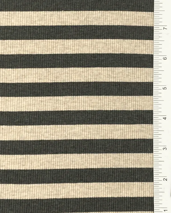 Olive Stripe Rib Knit Fabric | 2 X 1 Rayon Spandex