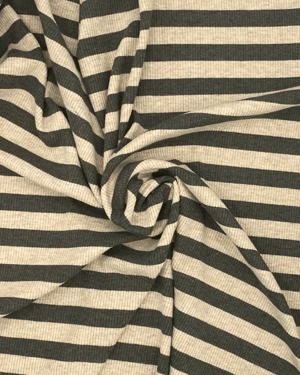 Olive Stripe Rib Knit Fabric | 2 X 1 Rayon Spandex