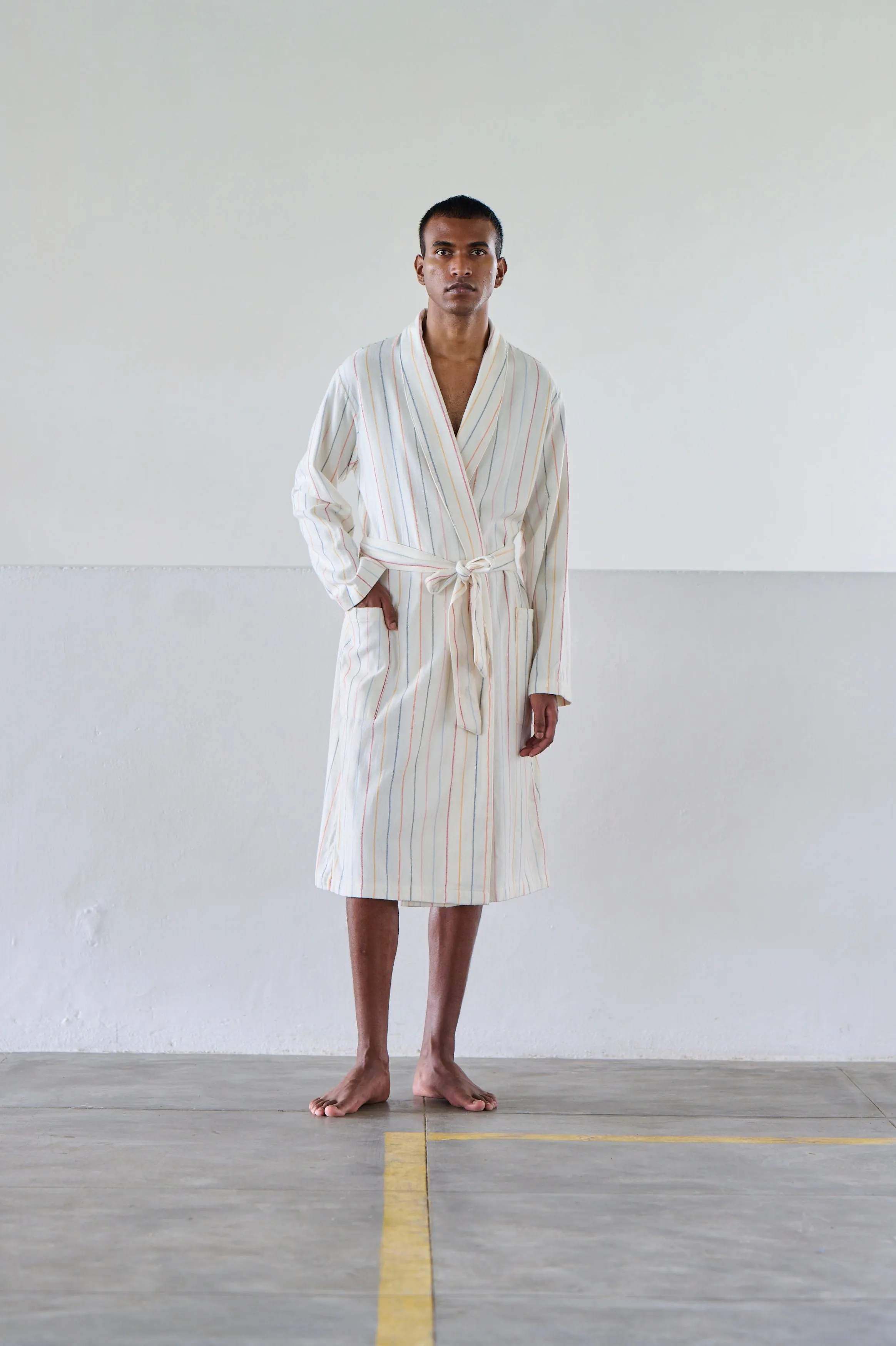 Orignal Madras Trading Co. White Striped Robe