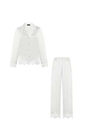 Pearl White Lace and Silk Pyjama Set