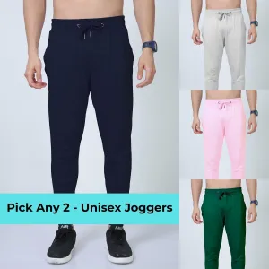 Pick Any 2 - Unisex Regular Fit Cotton Joggers - Combo Pack